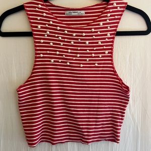 Zara red and white striped crop top